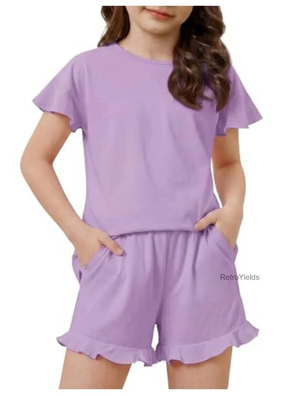 Girls Pajama Sets Short Sleeve Ruffle Sleepwear Soft Kids PJs 2 Piece